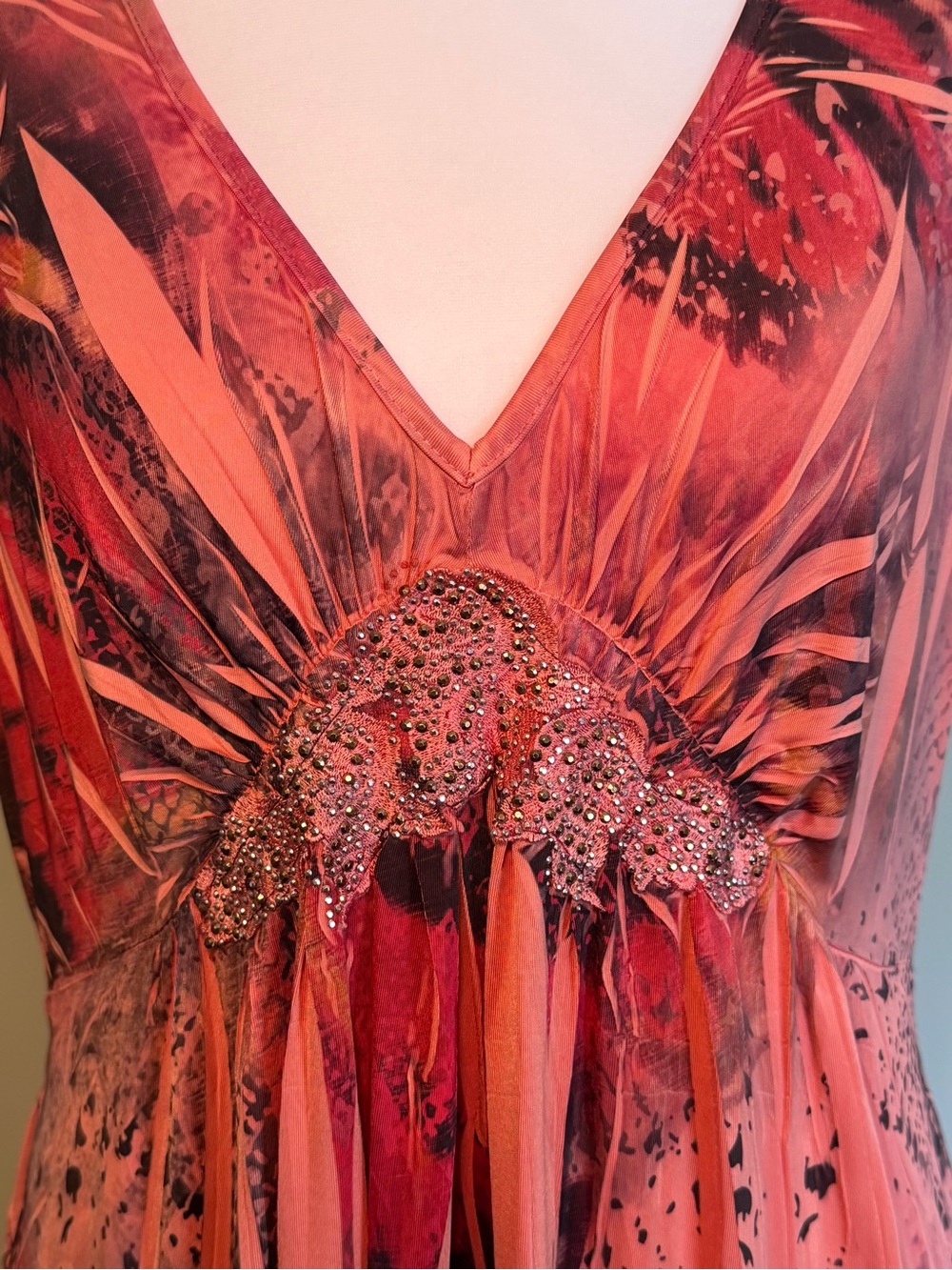 Apt. 9 Coral-Pink Printed V-Neck Medium Dress - Picture 5 of 7